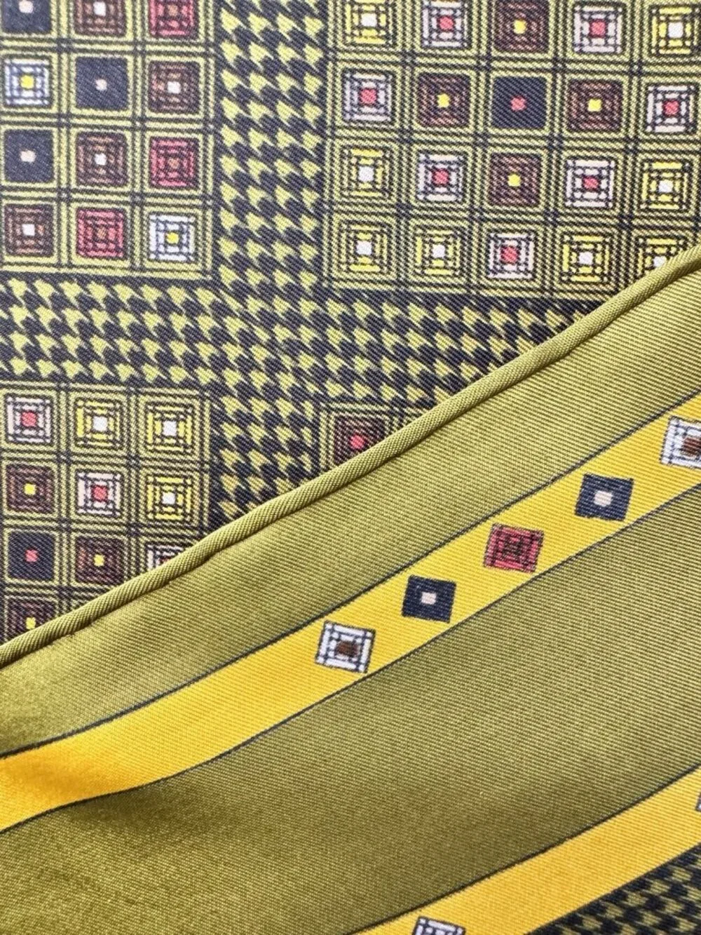 Vintage ECHO Silk Blend Scarf,  Modernist Geometrics Hand Rolled Edges 26x26